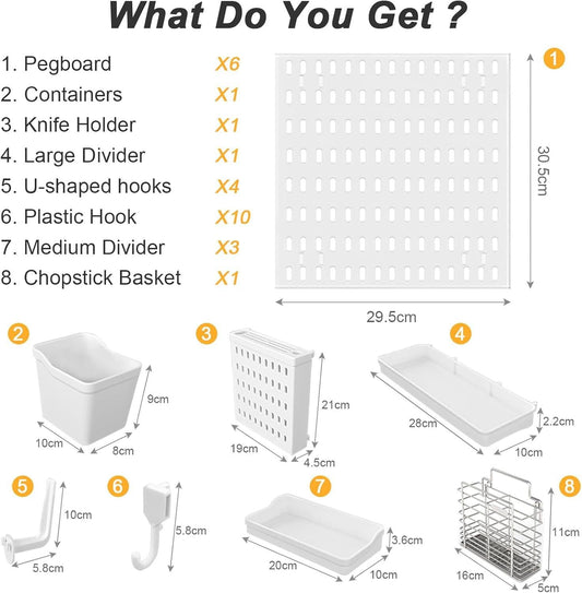 CARLA HOME Pegboard Wall Organizer Kit with 6 Modular Pegboards & 21 Accessories for Kitchen, Office, Gaming & Craft Storage.
