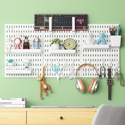 CARLA HOME Pegboard Wall Organizer Kit with 3 Modular Panels & 17 Accessories for Office, Gaming & Craft Storage.