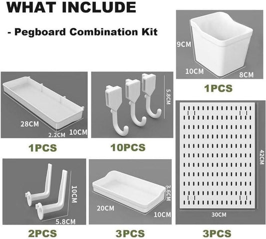 CARLA HOME Pegboard Wall Organizer Kit with 3 Modular Panels & 17 Accessories for Office, Gaming & Craft Storage.