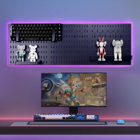 CARLA HOME Pegboard Wall Organizer Kit with 3 Modular Black Panels & 17 Accessories for Gaming, Office & Craft Storage.