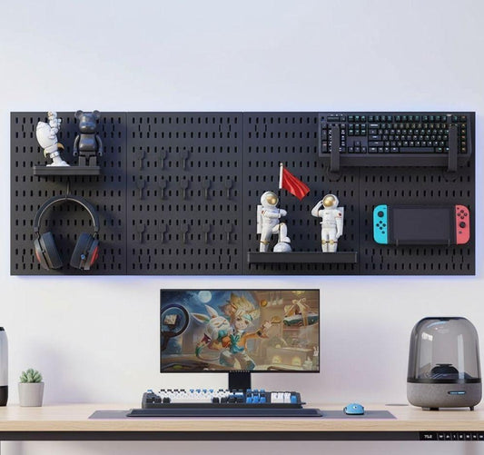 CARLA HOME Pegboard Wall Organizer Kit with 4 Modular Black Pegboards & 19 Accessories for Gaming, Office & Craft Storage (Black).