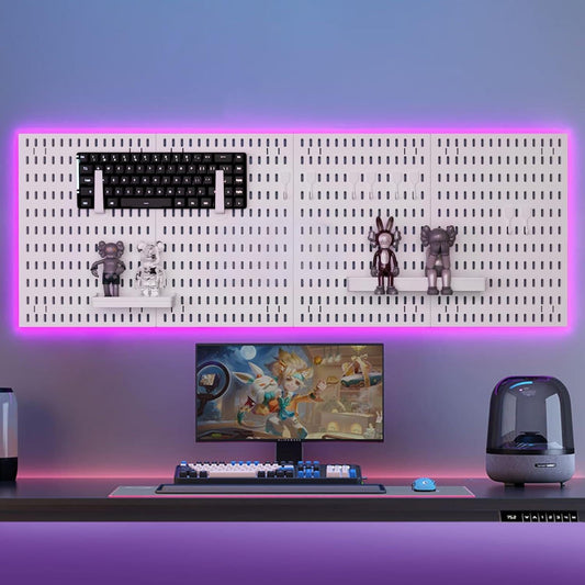CARLA HOME Pegboard Wall Organizer Kit with 4 Modular Black Pegboards & 19 Accessories for Gaming, Office & Craft Storage (White).