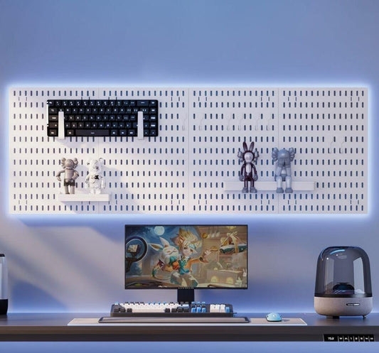 CARLA HOME Pegboard Wall Organizer Kit with 4 Modular Black Pegboards & 19 Accessories for Gaming, Office & Craft Storage (White).