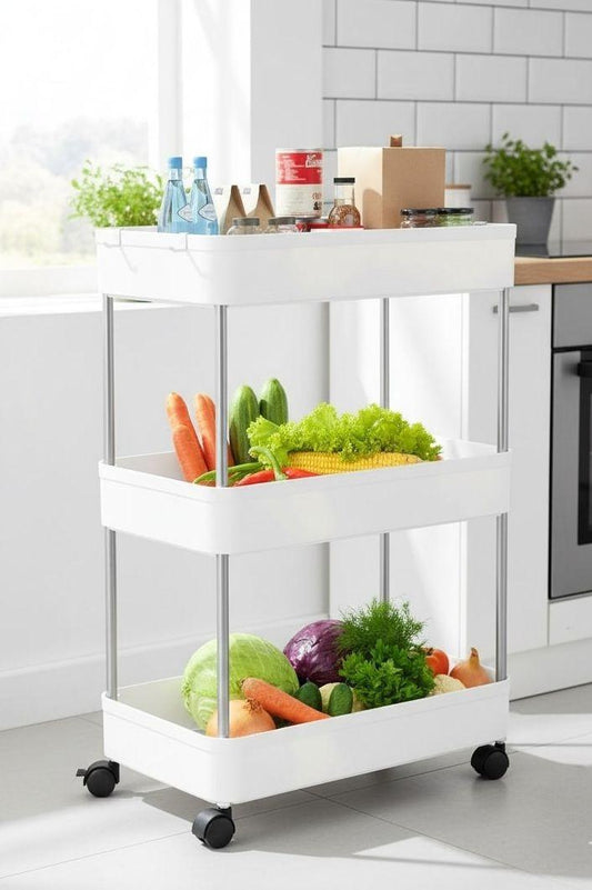 CARLA HOME Slim Storage Cart Organizer Trolley with Wheels for Kitchen, Bathroom, Laundry & Narrow Spaces (3 tier).