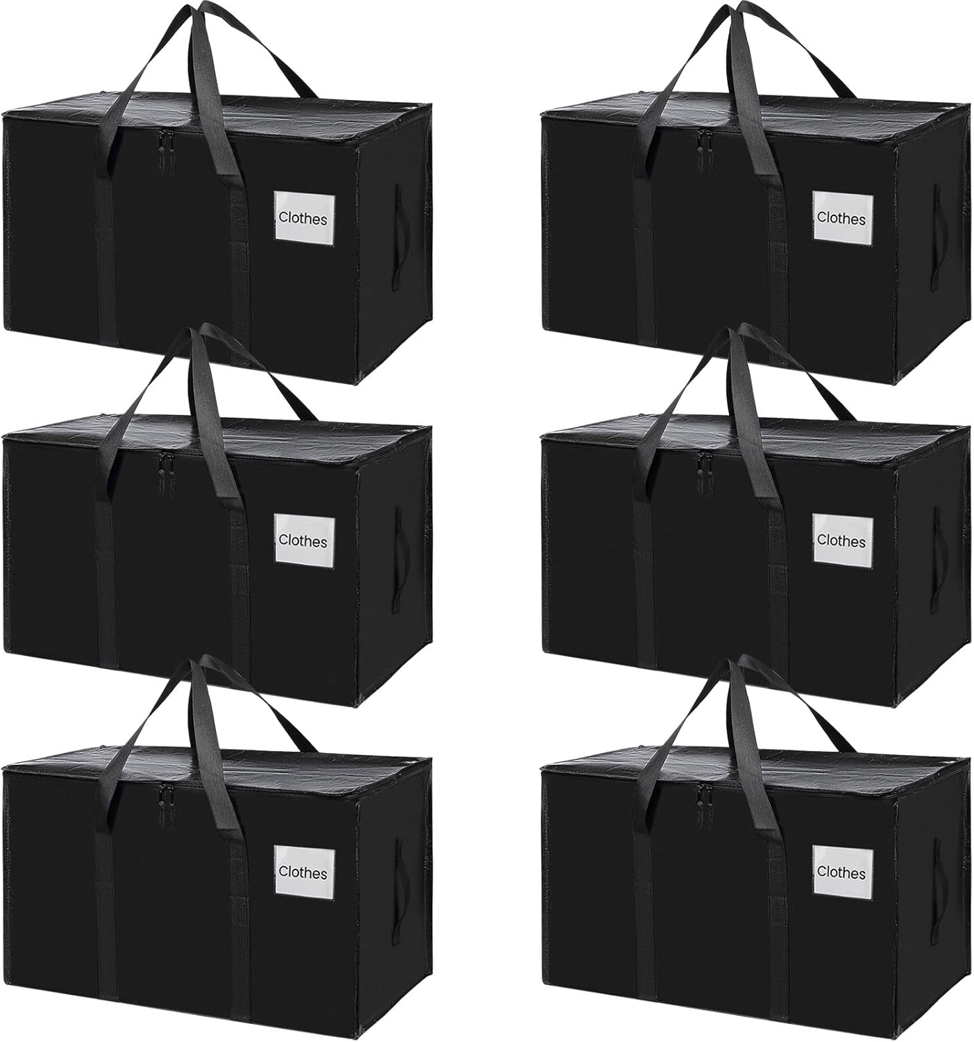 CARLA HOME 6-Pack Large Moving Storage Bags with Zippers & Handles with 95 Liters Capacity for Space Saving, Travel, Camping & Organization (Black)