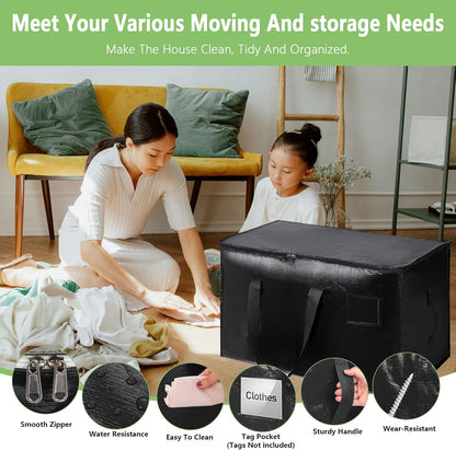 CARLA HOME 6-Pack Large Moving Storage Bags with Zippers & Handles with 95 Liters Capacity for Space Saving, Travel, Camping & Organization (Black)