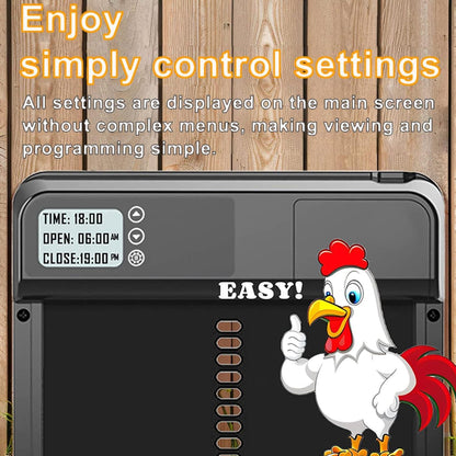 CARLA HOME Automatic Chicken Coop Door with Timer & LCD Screen, Anti-Pinch Safety, Easy Battery Operation & Weatherproof for Outdoor Coops.
