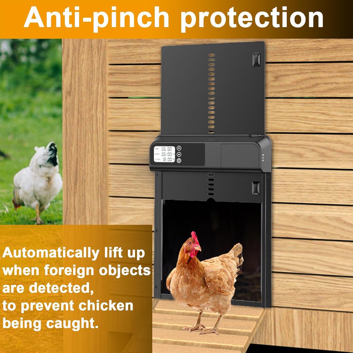 CARLA HOME Automatic Chicken Coop Door with Timer & LCD Screen, Anti-Pinch Safety, Easy Battery Operation & Weatherproof for Outdoor Coops.