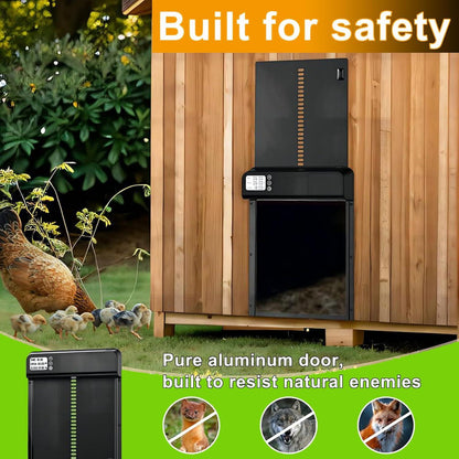 CARLA HOME Automatic Chicken Coop Door with Timer & LCD Screen, Anti-Pinch Safety, Easy Battery Operation & Weatherproof for Outdoor Coops.