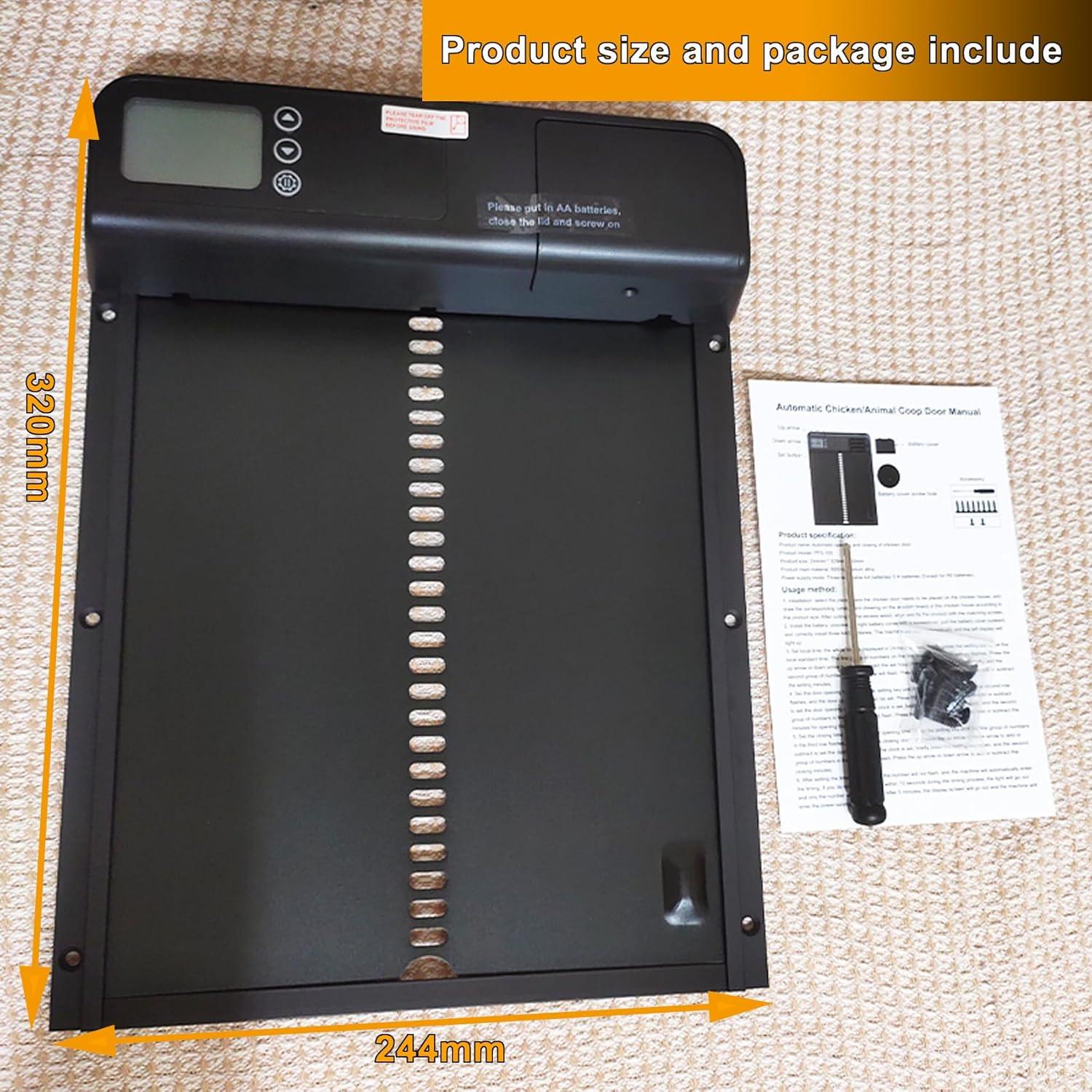 CARLA HOME Automatic Chicken Coop Door with Timer & LCD Screen, Anti-Pinch Safety, Easy Battery Operation & Weatherproof for Outdoor Coops.