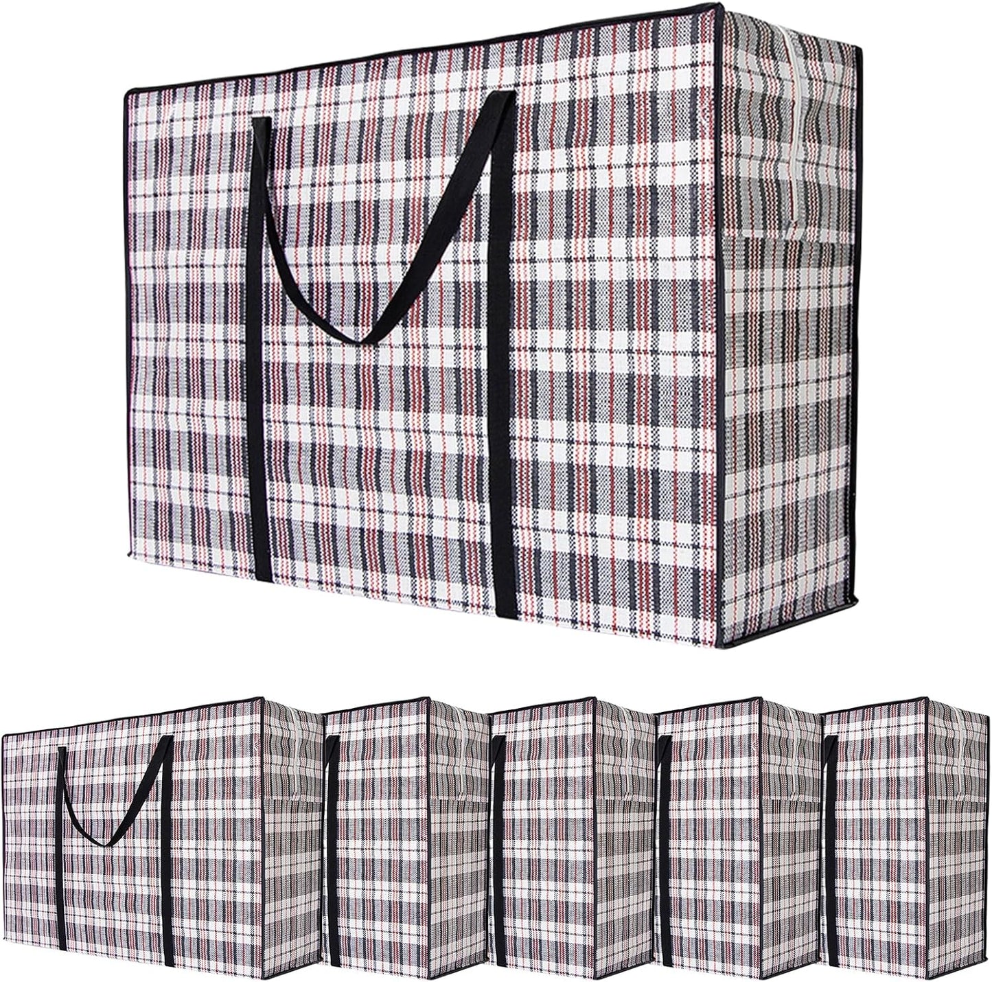 CARLA HOME 6 Pack Large Moving Storage Bags with Zipper & Handles for Clothes, Bedding, Blankets, Dorm & Travel (80x55x25cm)