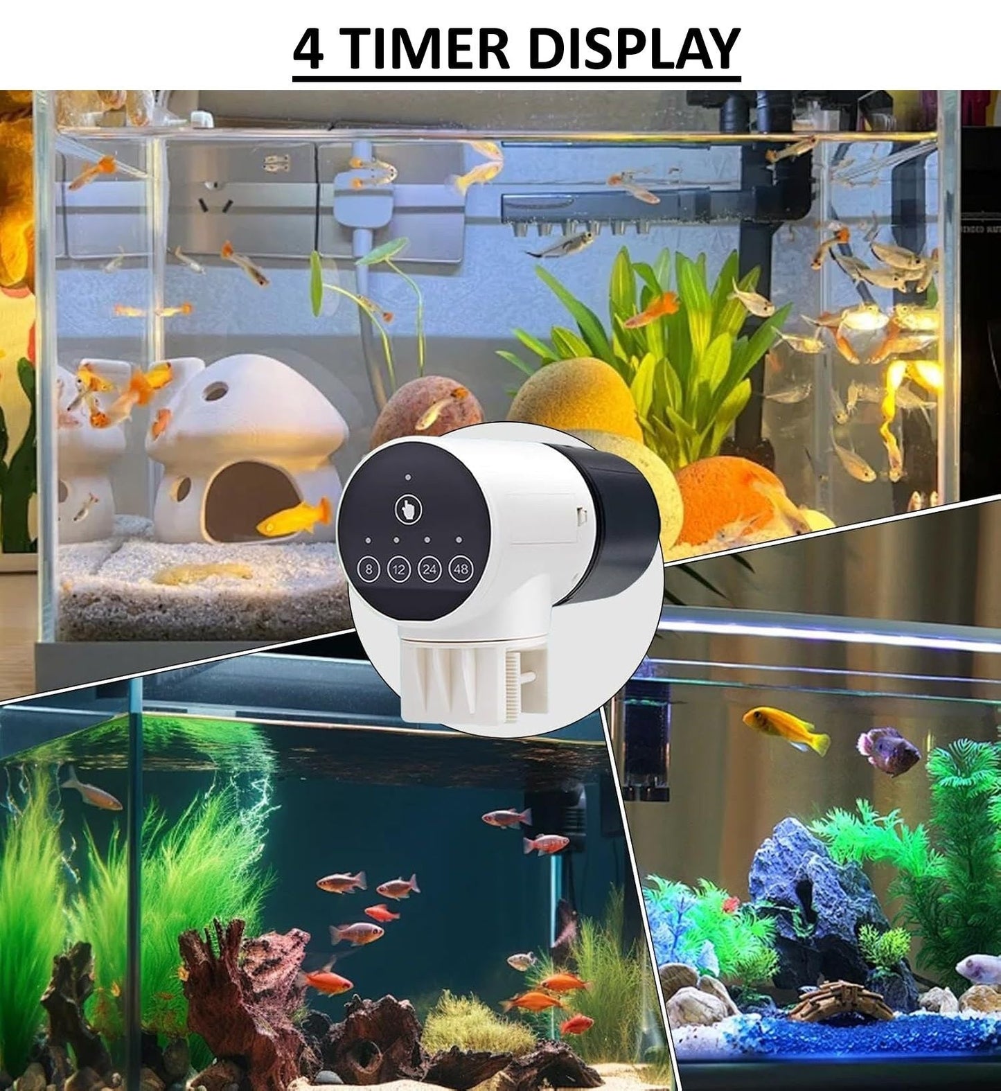 CARLA HOME Automatic Fish Feeder with Timer, Moistureproof Dispenser & Rechargeable Feeding for Aquarium or Tank