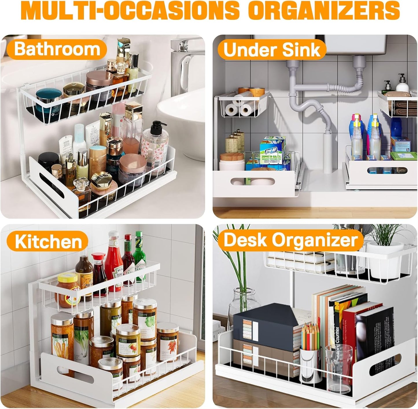 CARLA HOME 2 Tier Under Sink Organiser with Sliding Drawers for Kitchen & Bathroom
