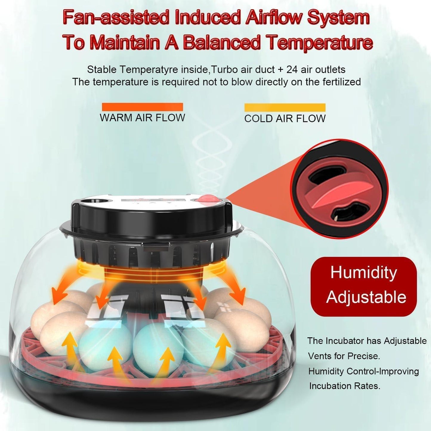 CARLA HOME 12 Egg Incubator with Automatic Turning, LED Display, Humidity & Temperature Control, Auto Water System & Built-in Egg Candler for Chicken, Duck, Quail, Goose.