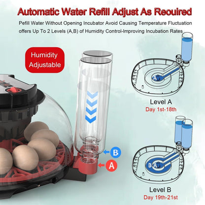 CARLA HOME 12 Egg Incubator with Automatic Turning, LED Display, Humidity & Temperature Control, Auto Water System & Built-in Egg Candler for Chicken, Duck, Quail, Goose.