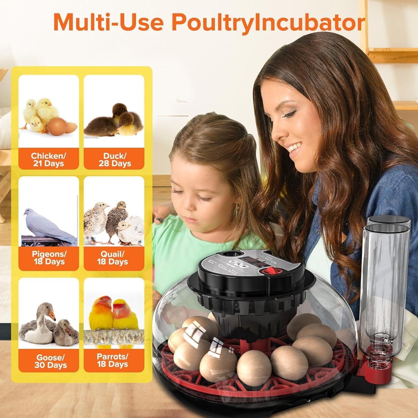 CARLA HOME 12 Egg Incubator with Automatic Turning, LED Display, Humidity & Temperature Control, Auto Water System & Built-in Egg Candler for Chicken, Duck, Quail, Goose.