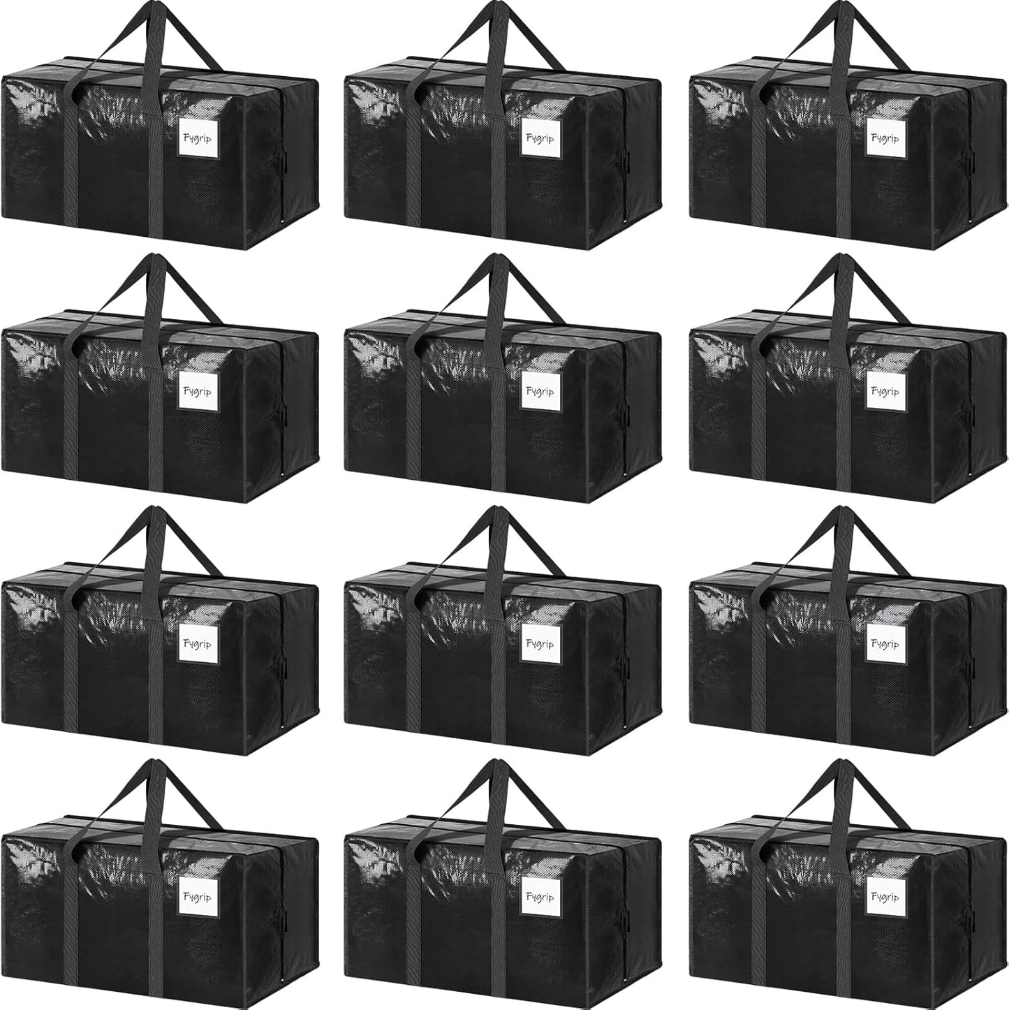 CARLA HOME 12-Pack Large Moving Storage Bags with Zippers & Handles with 95 Liters Capacity for Space Saving, Travel, Camping & Organization (Black)