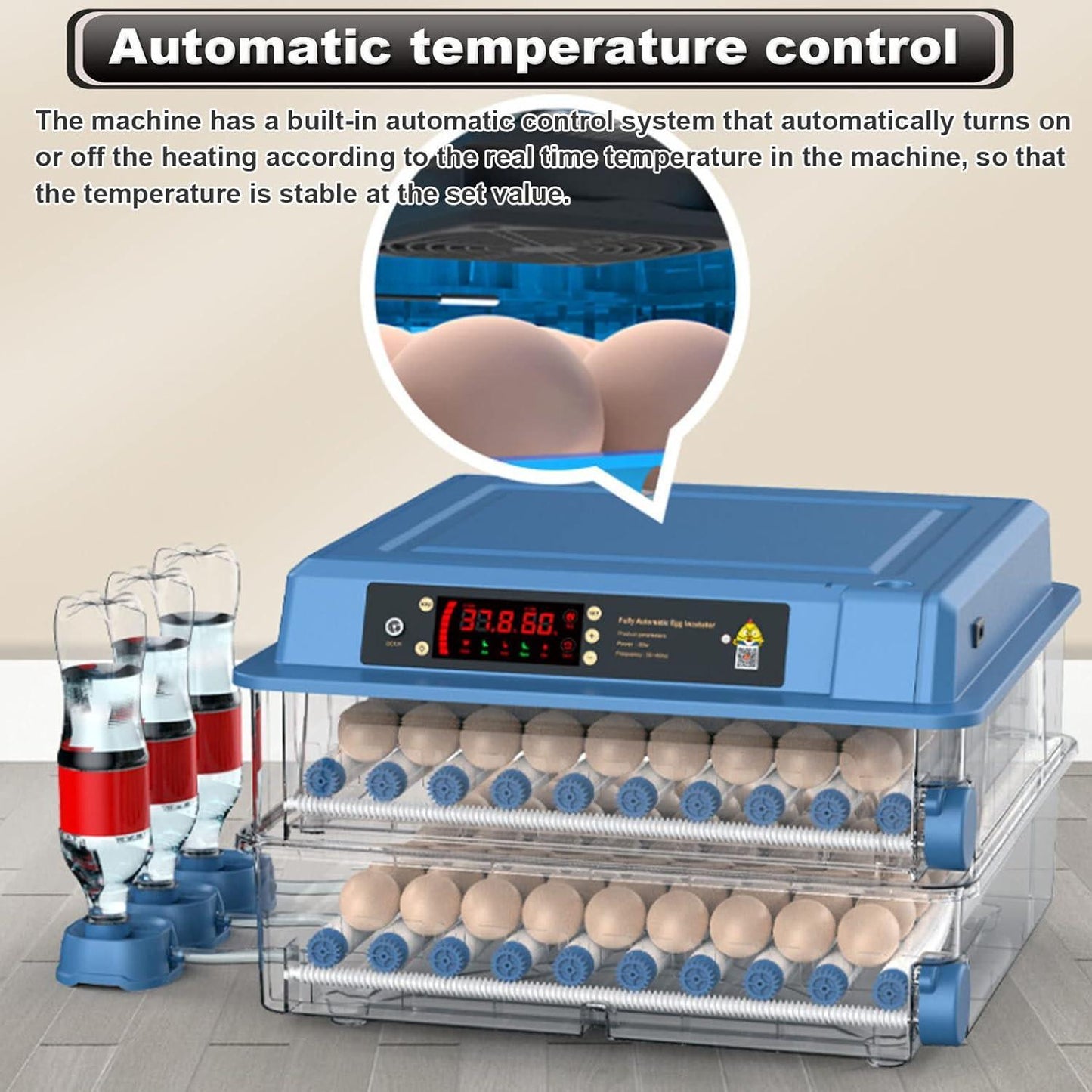 CARLA HOME 128 Egg Incubator with Automatic Turning, LED Display, Humidity & Temperature Control, Auto Water System & Built-in Egg Candler for Chicken, Duck, Quail, Goose.