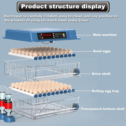 CARLA HOME 128 Egg Incubator with Automatic Turning, LED Display, Humidity & Temperature Control, Auto Water System & Built-in Egg Candler for Chicken, Duck, Quail, Goose.