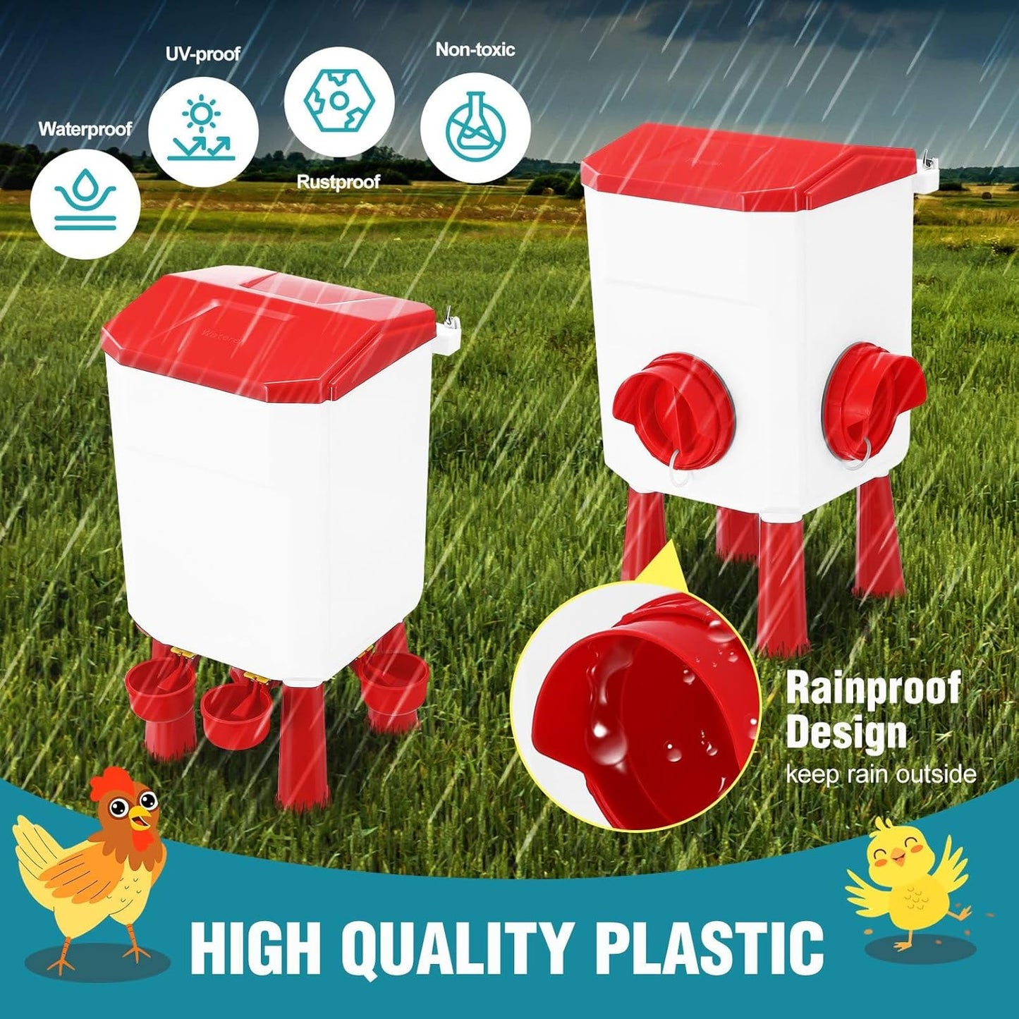 CARLA HOME Automatic Chicken Feeder Waterer Set with 8KG Food 7L Water Capacity for Coop, Chickens, Ducks, Quails (Red)