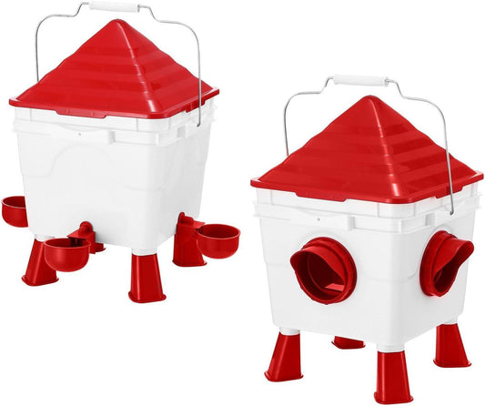 CARLA HOME Chicken Feeder Waterer Set, Automatic Gravity Dispenser with 8KG Food & 8L Water Capacity, 4 Ports & Cups, Clean Poultry Feeding for Coop, Duck, Quail, Hen.