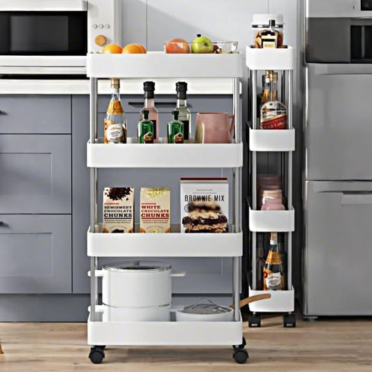 CARLA HOME Slim Storage Cart Organizer Trolley with Wheels for Kitchen, Bathroom, Laundry & Narrow Spaces (4 tier).