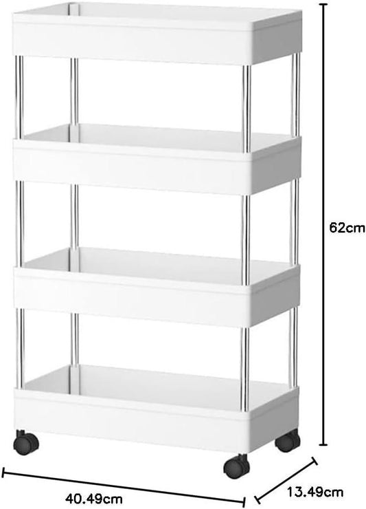 CARLA HOME Slim Storage Cart Organizer Trolley with Wheels for Kitchen, Bathroom, Laundry & Narrow Spaces (4 tier).
