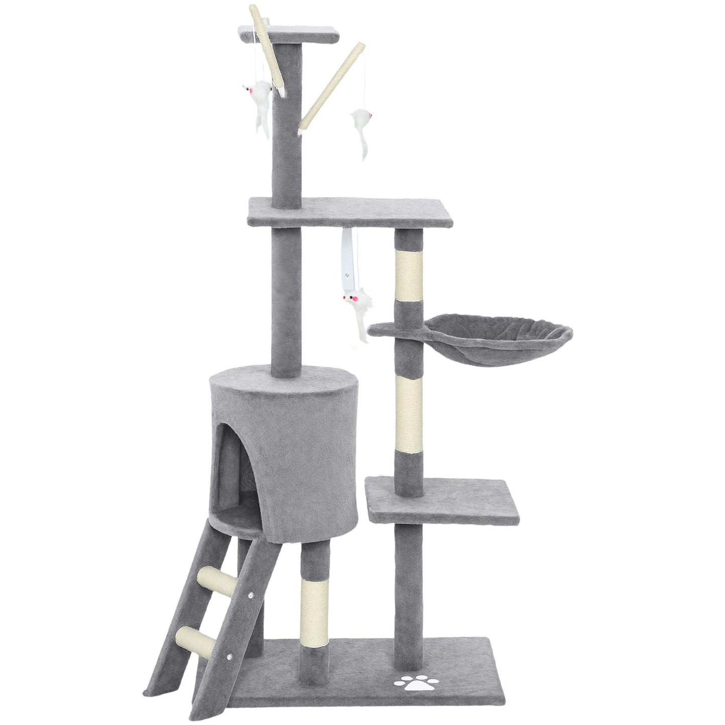 CARLA HOME 134cm Cat Tree for Indoor Cats with Hammock, Plush Perch & Sisal Scratching Posts for Kittens & Adult Cats (Light Grey)