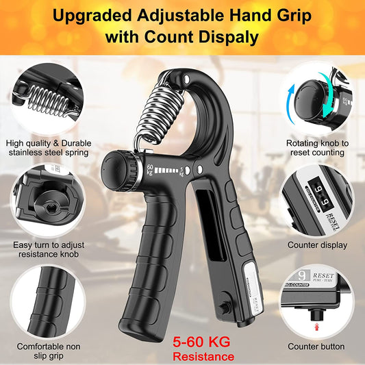 2 Pack Adjustable Hand Grip Strengthener for Hand Grip Strength and Wrist Rehabilitation (Resistance 5-60 kg).