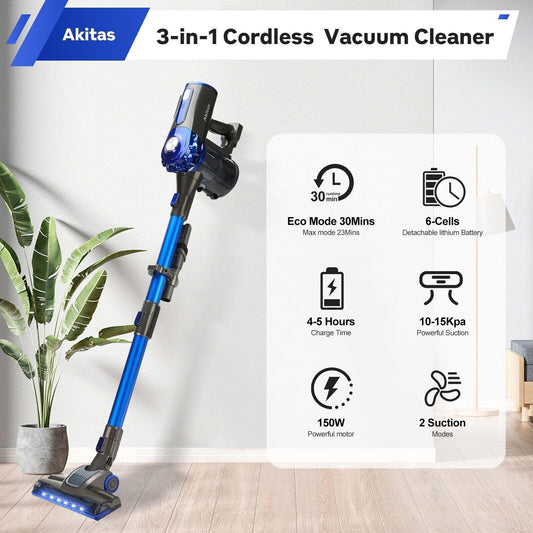 V8 150W Handheld Stick Vacuum Cleaner 40 Min Runtime LED.