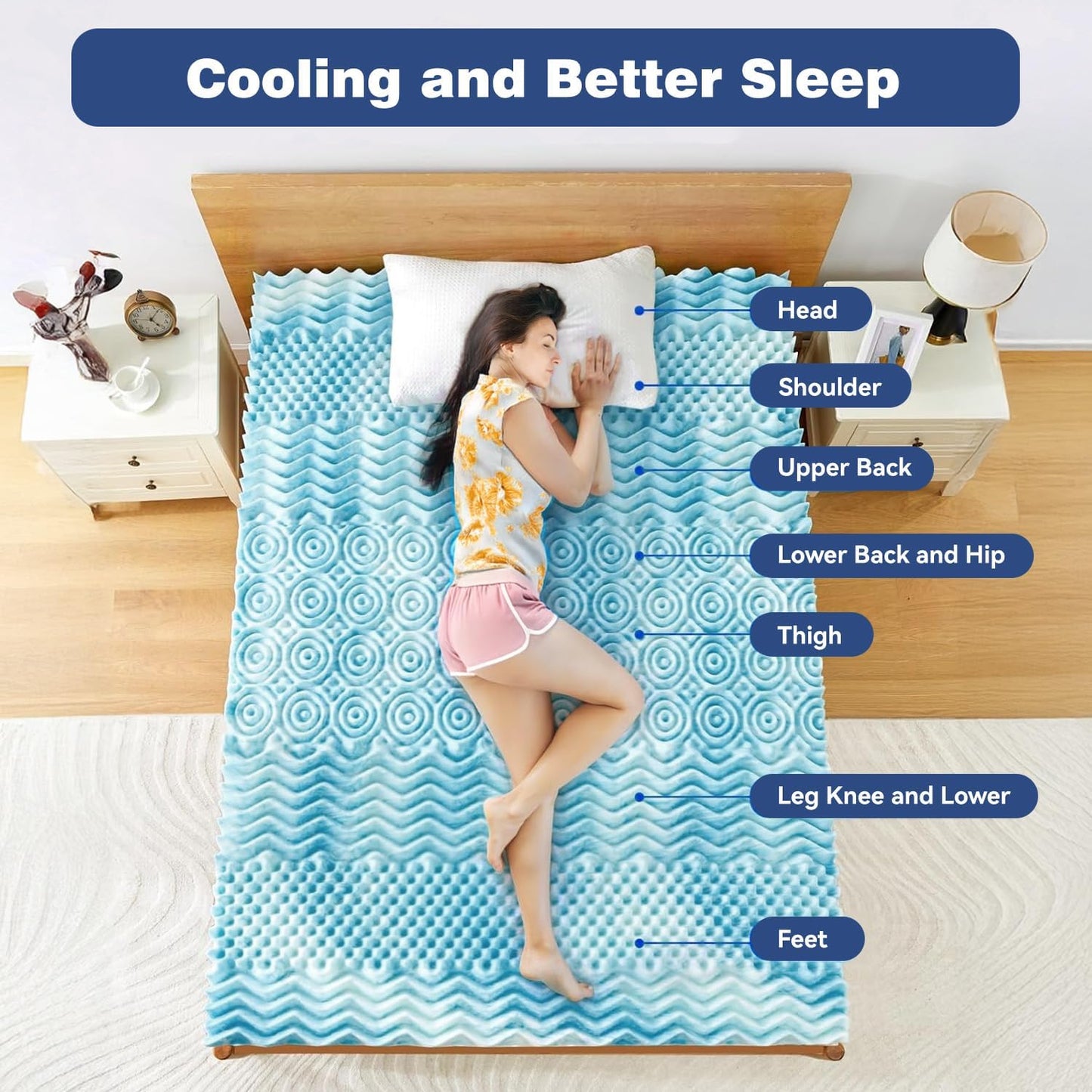 Single Memory Foam Mattress Topper 7-Zone Bamboo Cover Breathable