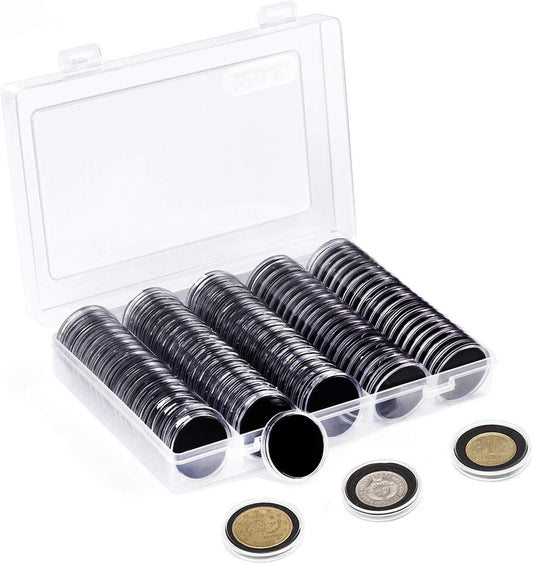 100PCS Clear Plastic Coin Holder Storage Box 20-30mm.
