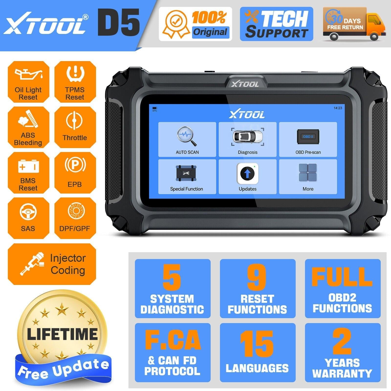 2025 D5 OBD2 Scanner ABS SRS Engine Diagnostic Tool.