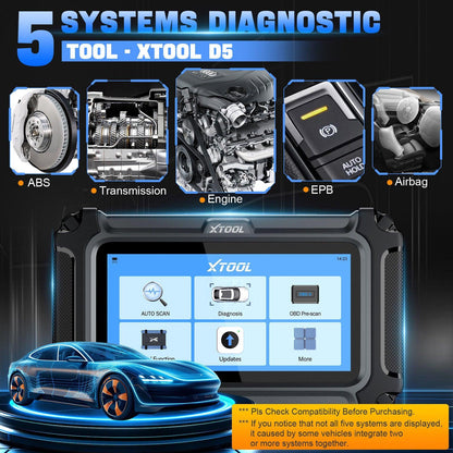 2025 D5 OBD2 Scanner ABS SRS Engine Diagnostic Tool.