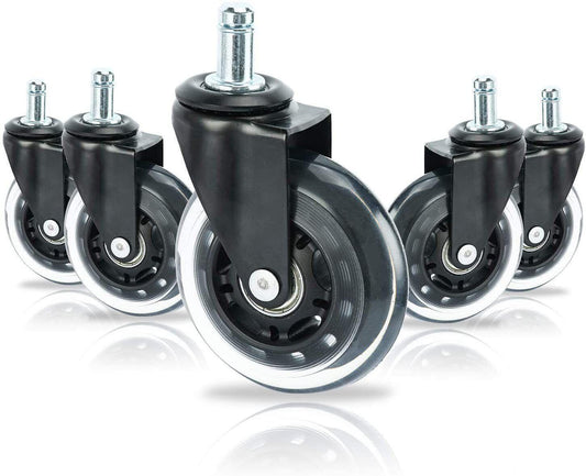 3 Swivel Rollerblade Chair Wheels, 7/16 Stem, All Floors - 5 Pack.
