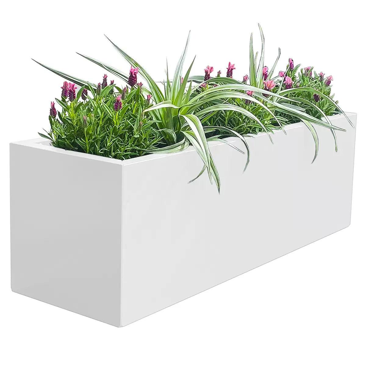 Metal Designer Planter Box 900 x 300 x 300mm Vibrant White.