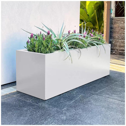 Metal Designer Planter Box 900 x 300 x 300mm Vibrant White.