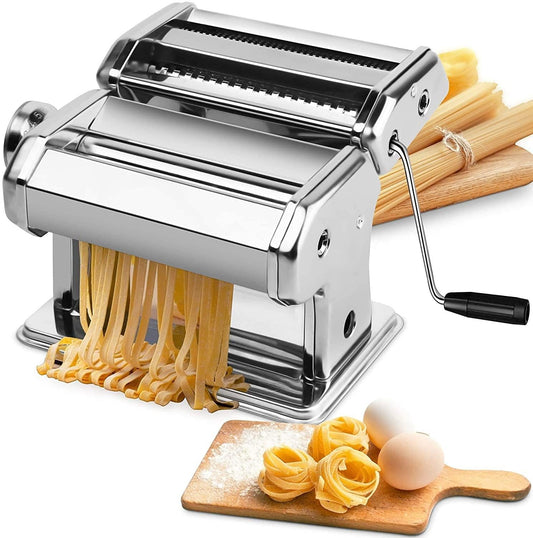 Pasta Maker Manual Steel Machine with 8 Adjustable Thickness Settings.
