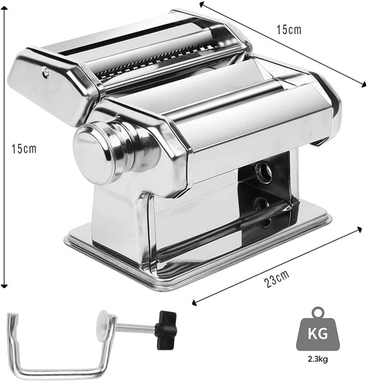 Pasta Maker Manual Steel Machine with 8 Adjustable Thickness Settings.