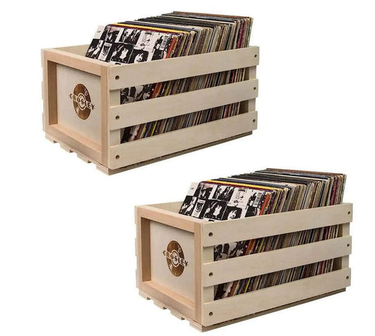 Twin Pack Crosley Vinyl LP Record Storage Crate Natural Wood.
