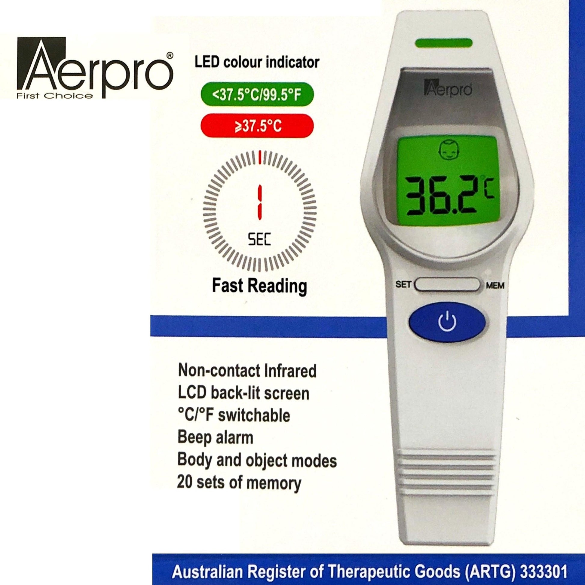Aerpro Non Contact Infra Red Forehead & Body Thermometer Australian ARTG Registered.