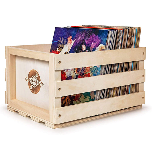 Crosley Vinyl LP Record Storage Crate Natural Wood Holds up to 75.