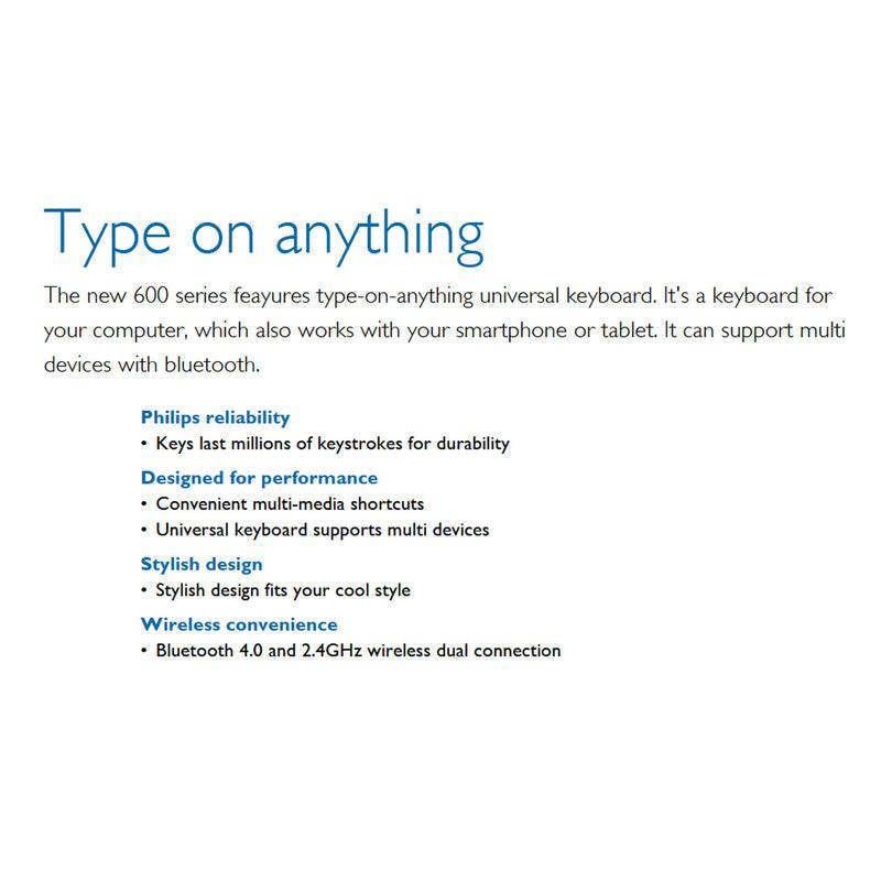 Philips Wireless Compact Keyboard BT 2.4Ghz Bluetooth Multi Device SPK6624.