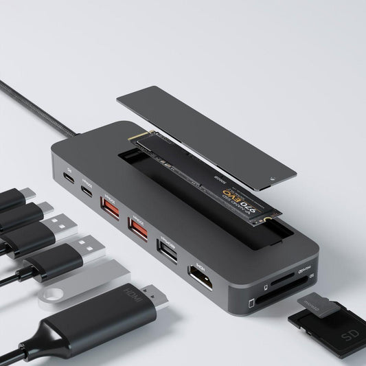 mbeat Elite 9-in-1 USB-C Multiport Hub with Built-in M.2 NVMe SSD Enclosure.