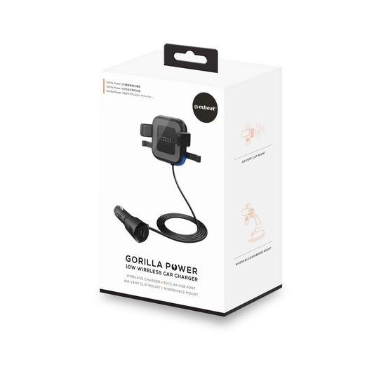 mbeat Gorilla Power 10W Wireless Car Charger With 2.4A USB Charging, Air Vent Clip & Windshield Stand.