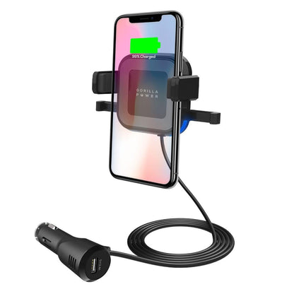 mbeat Gorilla Power 10W Wireless Car Charger With 2.4A USB Charging, Air Vent Clip & Windshield Stand.