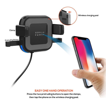 mbeat Gorilla Power 10W Wireless Car Charger With 2.4A USB Charging, Air Vent Clip & Windshield Stand.