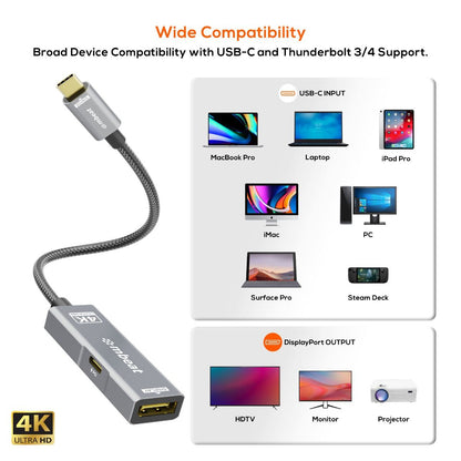 mbeat Tough Link USB-C to DP Adapter with 100W PD - Space Grey