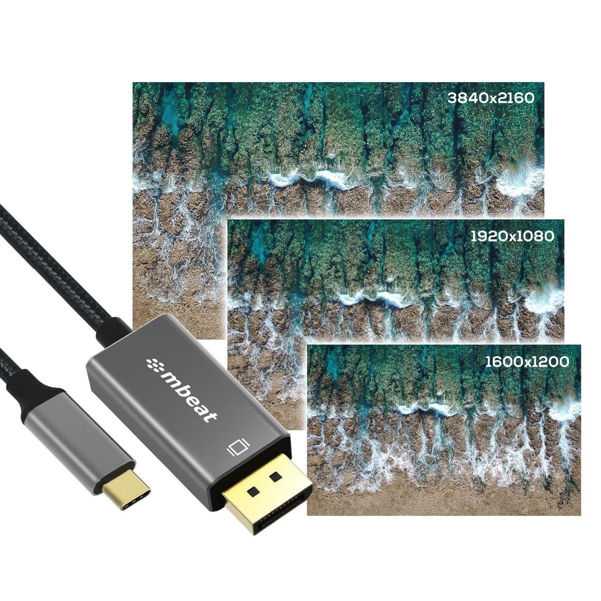 mbeat Tough Link 1.8m 4K USB-C to Display Port Cable - Space Grey.