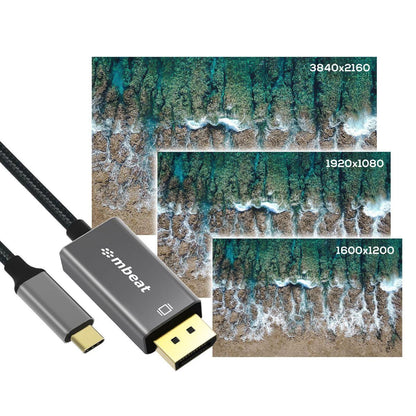 mbeat Tough Link 1.8m 4K USB-C to Display Port Cable - Space Grey.